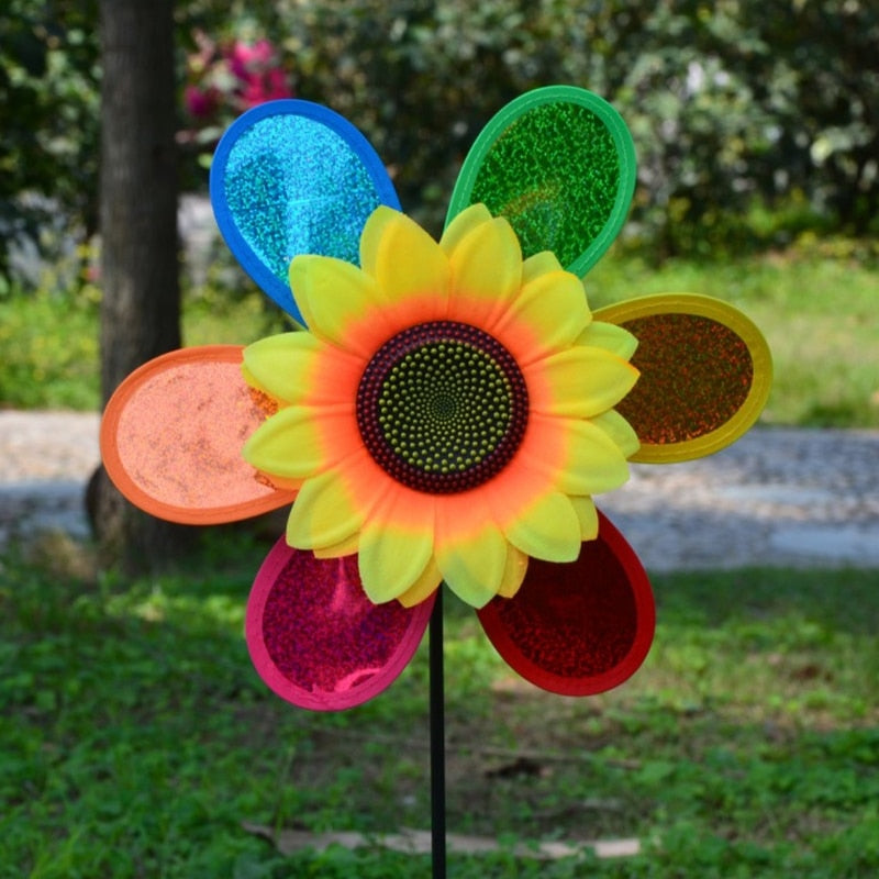 Colorful Sequins Sunflower Windmill Wind Spinner Home Garden Yard Decoration