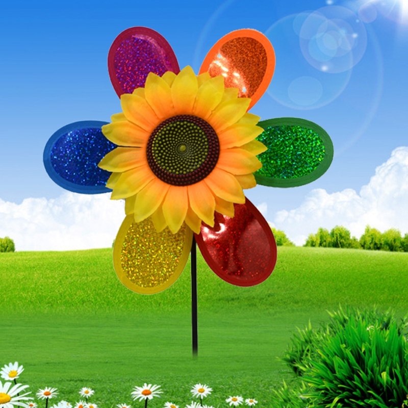 Colorful Sequins Sunflower Windmill Wind Spinner Home Garden Yard Decoration