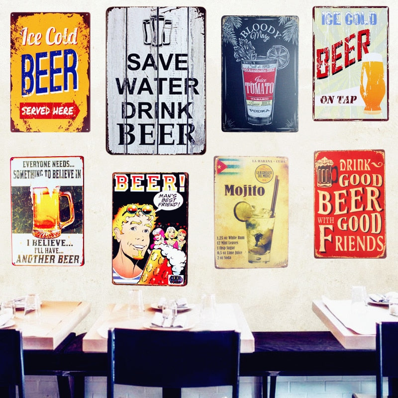 SAVE WATER DRINK BEER Tin Sign Vintage Metal