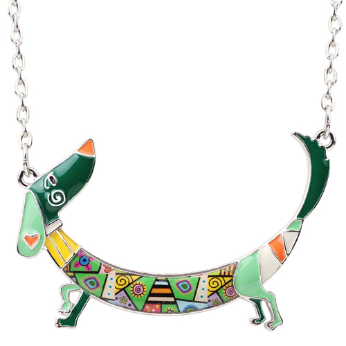 Bonsny Statement Maxi Metal Chain Enamel Pet Choker Dachshund Dog Necklace PendantCollar New Animal Jewelry For Women Girl