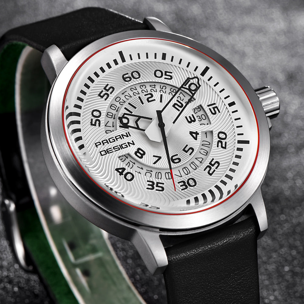 PAGANI DESIGN Mens Watches Top Luxury Waterproof Leather Quartz Watch Men Unique Design Hollow Calendar Men's Watches