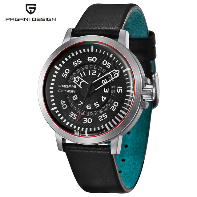 PAGANI DESIGN Mens Watches Top Luxury Waterproof Leather Quartz Watch Men Unique Design Hollow Calendar Men's Watches