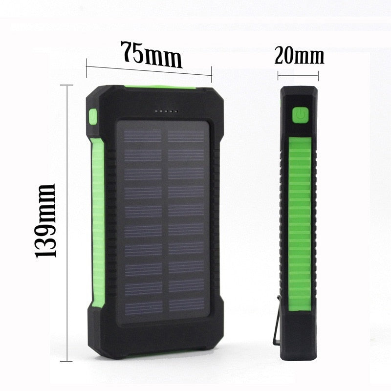 Waterproof 20,000 mAh Dual USB Solar Powered Power Bank with Flashlight