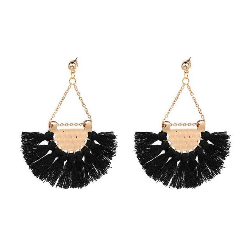 Fan shaped Cotton Tassels Bohemia Earrings For Women Ethnic Jewelry Big Dangle Earrings Handmade Fringe Pendientes