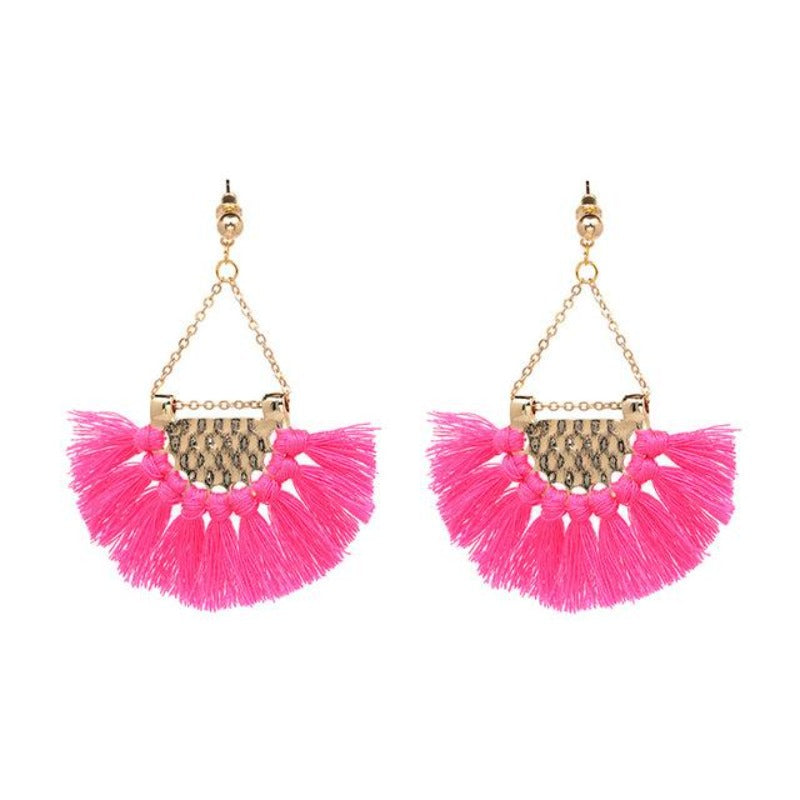 Fan shaped Cotton Tassels Bohemia Earrings For Women Ethnic Jewelry Big Dangle Earrings Handmade Fringe Pendientes