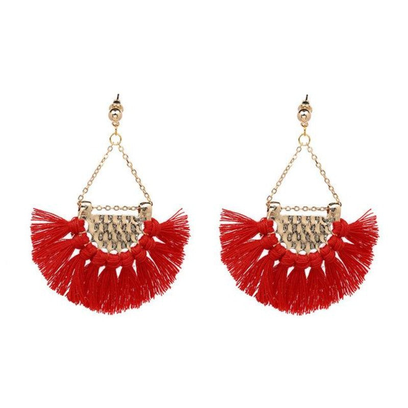 Fan shaped Cotton Tassels Bohemia Earrings For Women Ethnic Jewelry Big Dangle Earrings Handmade Fringe Pendientes