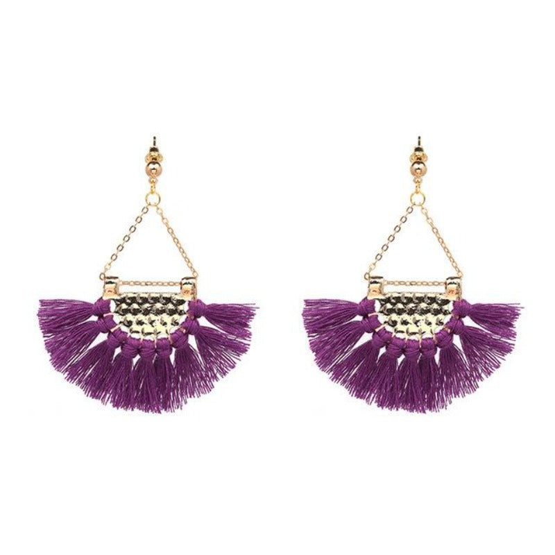 Fan shaped Cotton Tassels Bohemia Earrings For Women Ethnic Jewelry Big Dangle Earrings Handmade Fringe Pendientes