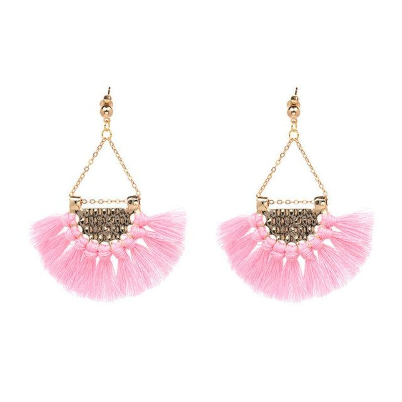 Fan shaped Cotton Tassels Bohemia Earrings For Women Ethnic Jewelry Big Dangle Earrings Handmade Fringe Pendientes