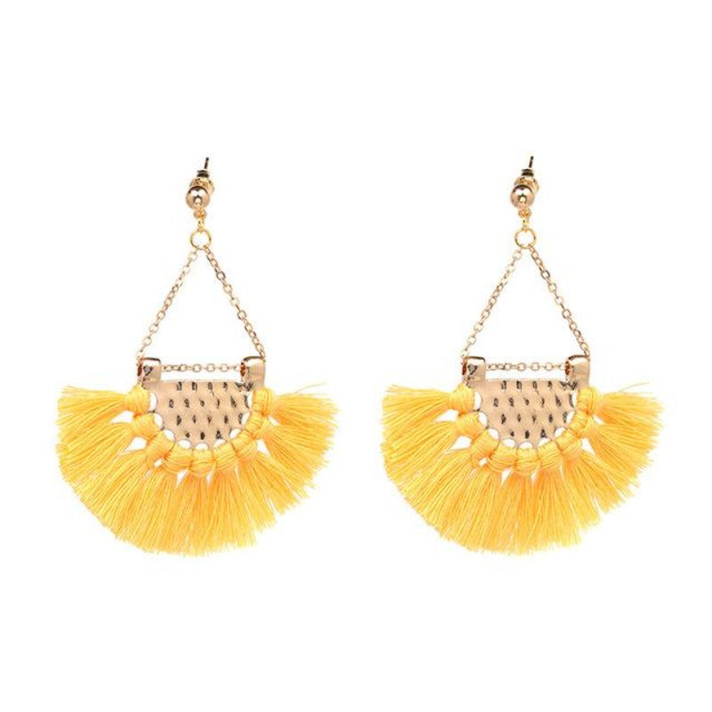 Fan shaped Cotton Tassels Bohemia Earrings For Women Ethnic Jewelry Big Dangle Earrings Handmade Fringe Pendientes