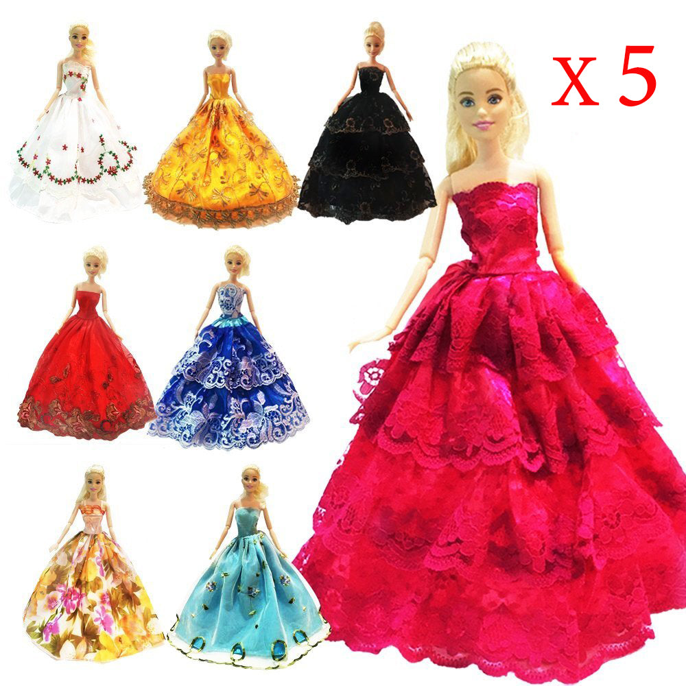 5 Pcs High Quality Fashion Handmade Clothes Dresses Grows Outfit for Barbie Doll dress for girls Random Types and Colors Ship