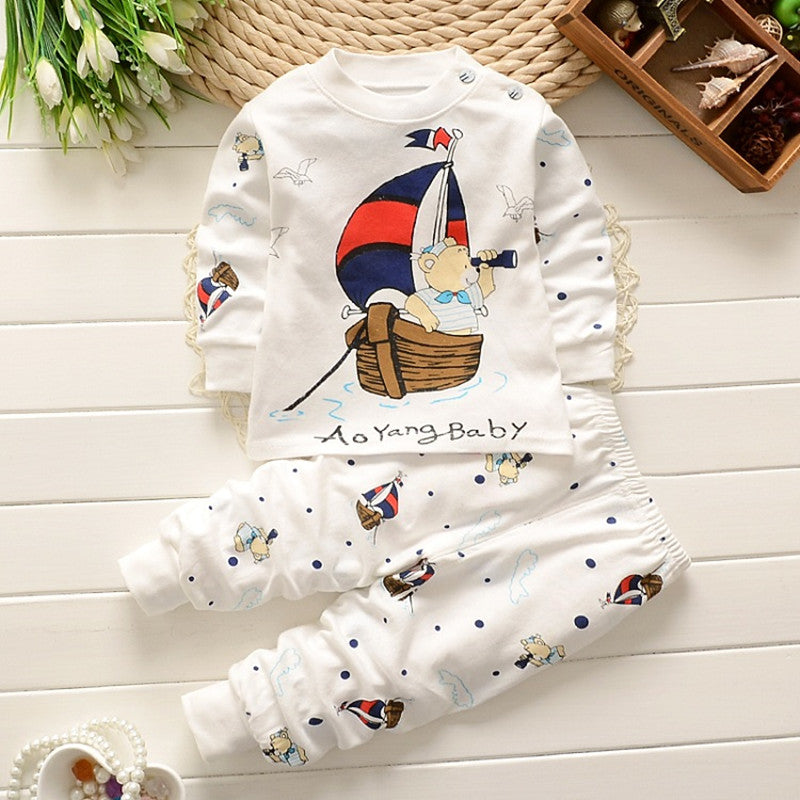 New Children spring clothing boys girls autumn clothes sets Bear captain children T-shirt+trousers baby wear