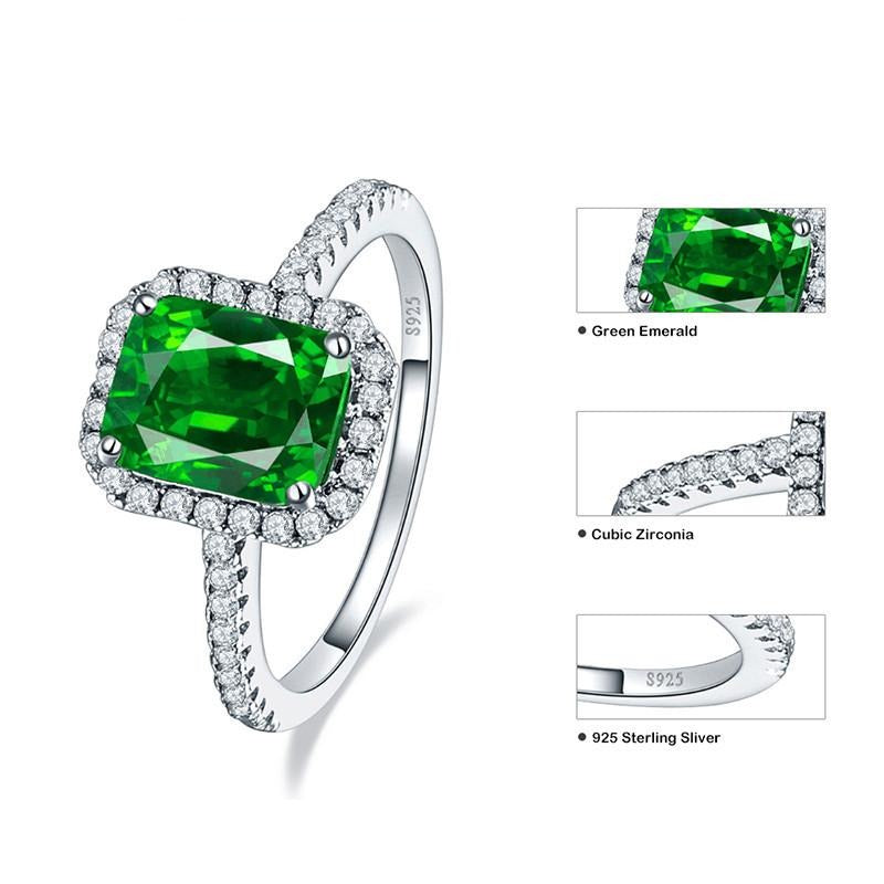 JQUEEN 3.6ct Nano Emerald Solid 925 Sterling Silver Rings For Women Brincos Engagement Wedding Ring Square Cut Amazing With box