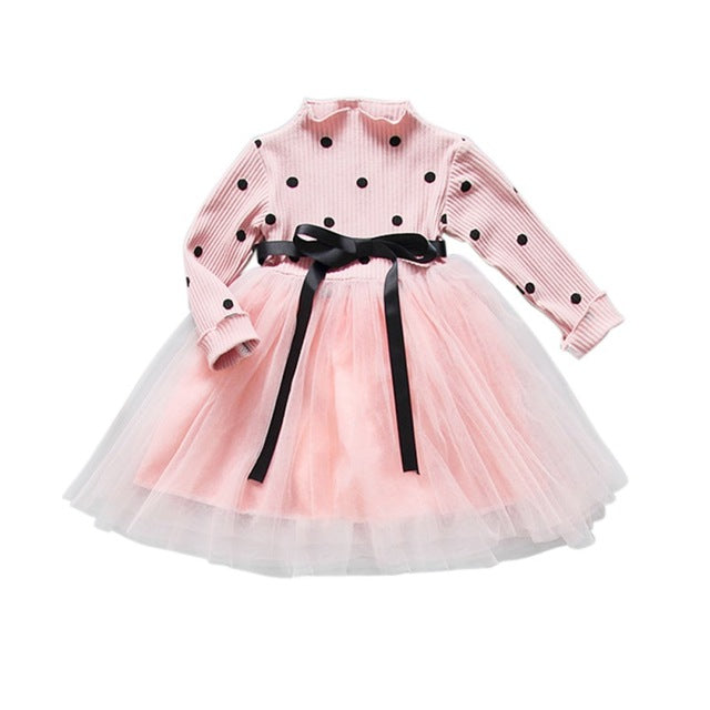 Baby Girl Bow Crochet Knit Dress Kids Long Sleeve Party Wedding Pageant Tulle Tutu Dresses