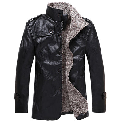 Men's Mountain Skin Leather Pop-Up Collar Jacket