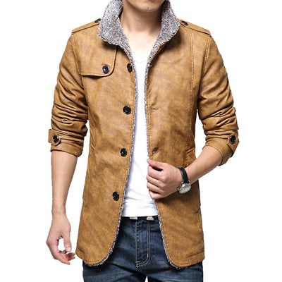 Men's Mountain Skin Leather Pop-Up Collar Jacket