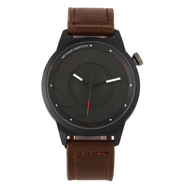 New Design camera lens dial Genuine Leather BGG Luxury Brand Casual Men's Watches Male Fashion Army Style Quartz Wristwatches