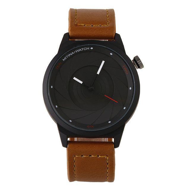 New Design camera lens dial Genuine Leather BGG Luxury Brand Casual Men's Watches Male Fashion Army Style Quartz Wristwatches