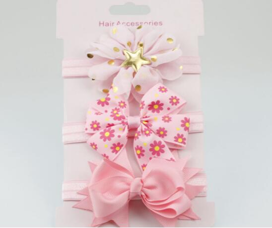 3pc baby girl boy elastic flower headband children skinny stretchy Bowknot elastic hair Band