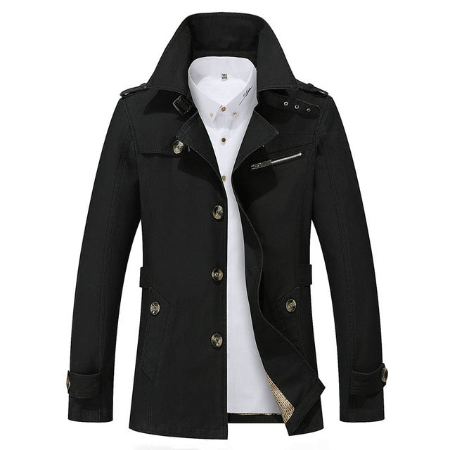 MISNIKI New High Quality Spring Autumn Trench Coat Men Solid Slim Fit Cotton Men Casual Jacket Outwear