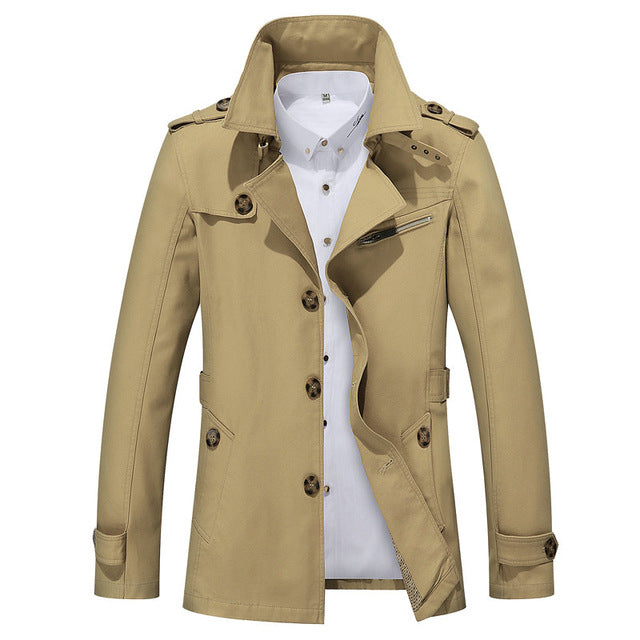 MISNIKI New High Quality Spring Autumn Trench Coat Men Solid Slim Fit Cotton Men Casual Jacket Outwear