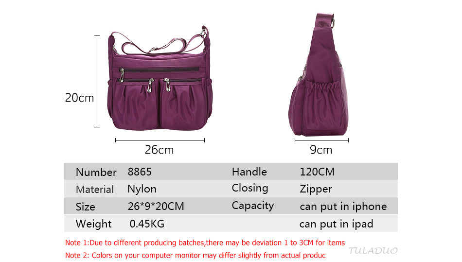 New Casual Nylon Bag Shoulder Bags Messenger Multilayer Bag Waterproof Nylon Lady Mom Casual Handbag Bolsos sac a main