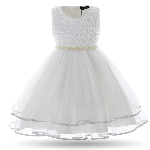 Cielarko Girls Dress Mesh Pearls Children Wedding Party Dresses Kids Evening Ball Gowns Formal Baby Frocks Clothes for Girl