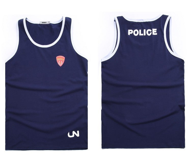 LKBEST New Men'S Tank Tops Casual Cotton Men Vest World Police Pattern Undershirt Men Brand Clothing 3 Colors M-XXL (N-191)