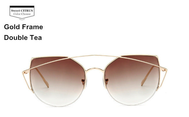 Sweet CITRUS Cat eye Sunglasses Women Luxury Brand Designer Metal Original Sun Glasses For Female vintage Oculos De Sol Feminino