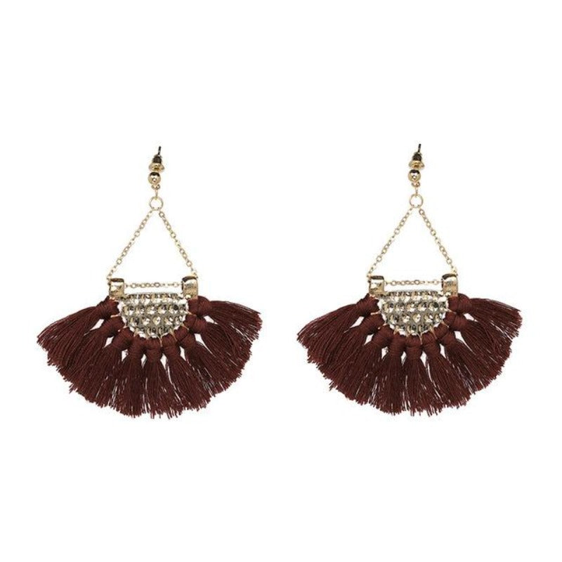 Fan shaped Cotton Tassels Bohemia Earrings For Women Ethnic Jewelry Big Dangle Earrings Handmade Fringe Pendientes