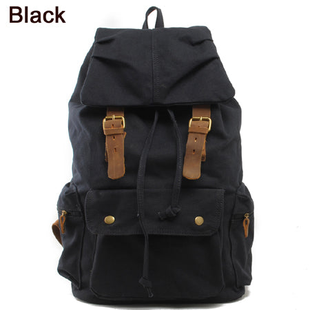 Fashion Vintage Leather military Canvas backpack Men's backpack school bag drawstring backpack women bagpack male rucksack