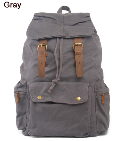 Fashion Vintage Leather military Canvas backpack Men's backpack school bag drawstring backpack women bagpack male rucksack