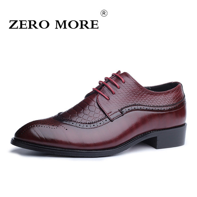 ZERO MORE Size 38-48 Men Brogue Shoes High Quality Gradient Color PU Leather Men Shoes Snakeskin Pattern Oxford Shoes for Men
