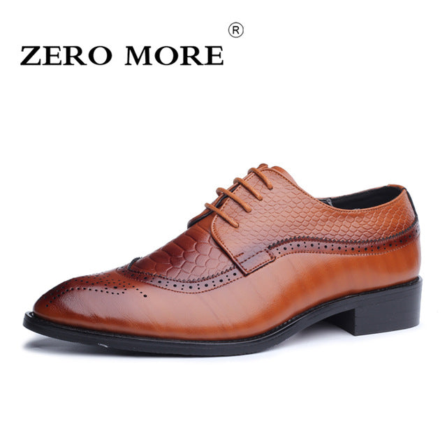 ZERO MORE Size 38-48 Men Brogue Shoes High Quality Gradient Color PU Leather Men Shoes Snakeskin Pattern Oxford Shoes for Men