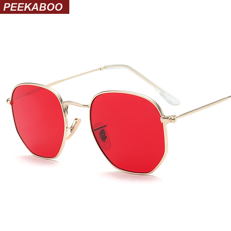 Peekaboo small square sunglasses men gold thin metal frame blue green tinted red sun glasses for women