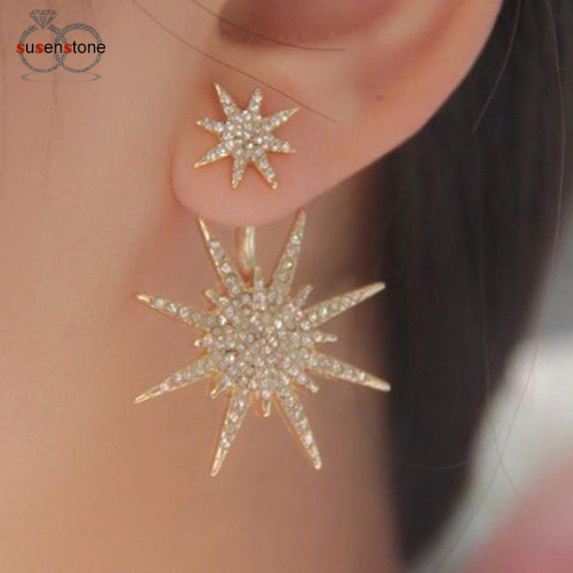 SUSENSTONE Crystal Rhinestone Lady Women 1 Pc Dangle Gold Earrings Star Ear Earring