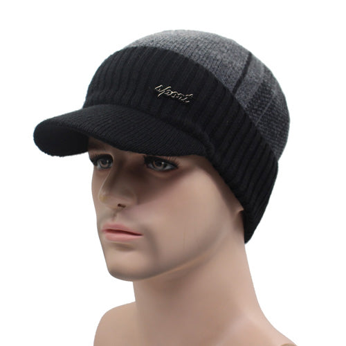 Winter Wool Knitted Hat with Brim (Option to Select Hat & Neck Warmer)