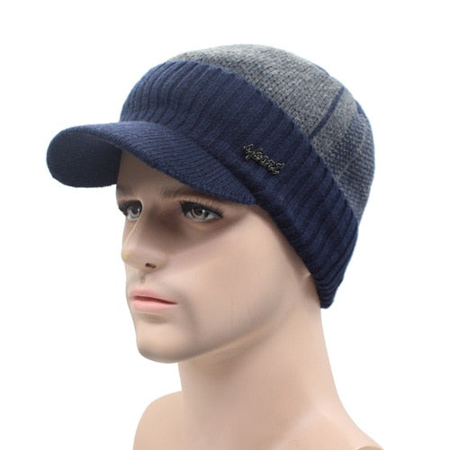 Winter Wool Knitted Hat with Brim (Option to Select Hat & Neck Warmer)