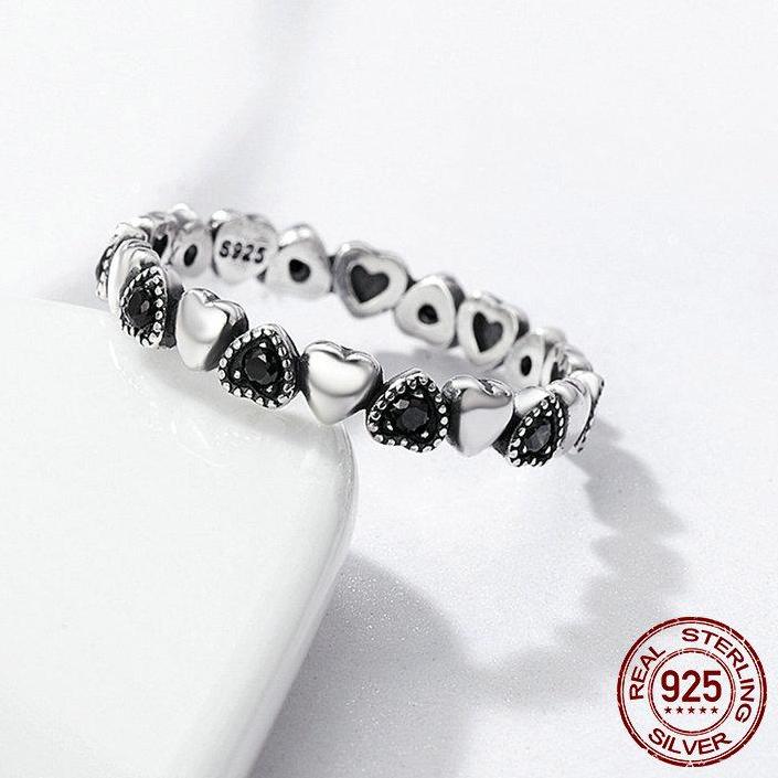 Women's 925 Sterling Silver & Cubic Zirconia Hearts Ring