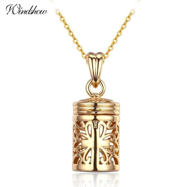 Women's Filigree Cross Hollow Out Perfume Bottle Essential Oil Diffuser Necklace