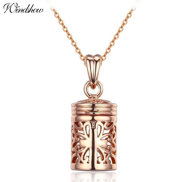 Women's Filigree Cross Hollow Out Perfume Bottle Essential Oil Diffuser Necklace