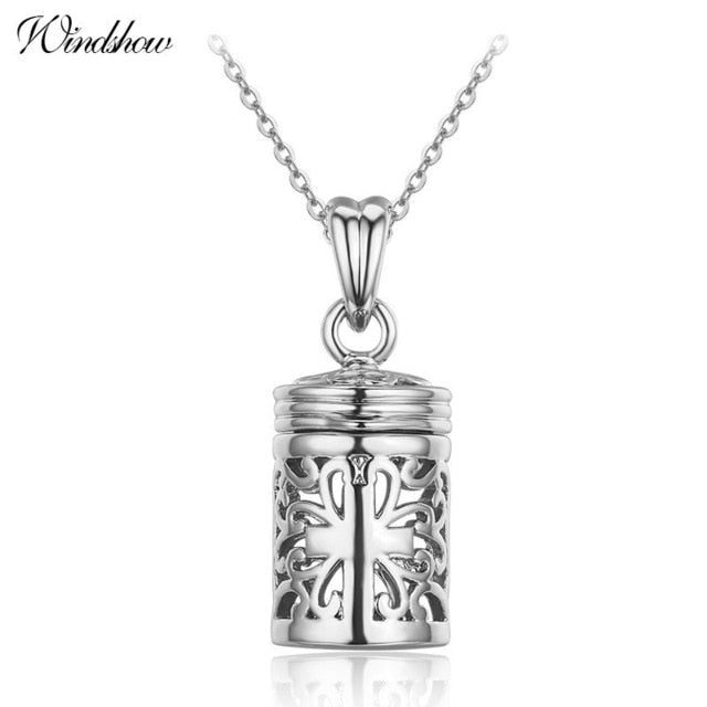 Women's Filigree Cross Hollow Out Perfume Bottle Essential Oil Diffuser Necklace