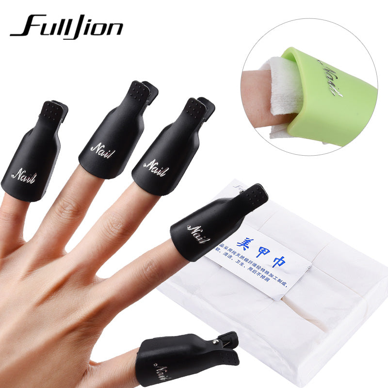 Fulljion nail set 10pcs Nail Cap Clips UV Gel Polish Remover Wrap with 900pcs/set Nail Clean Wipe Cotton Pads nail Accessories