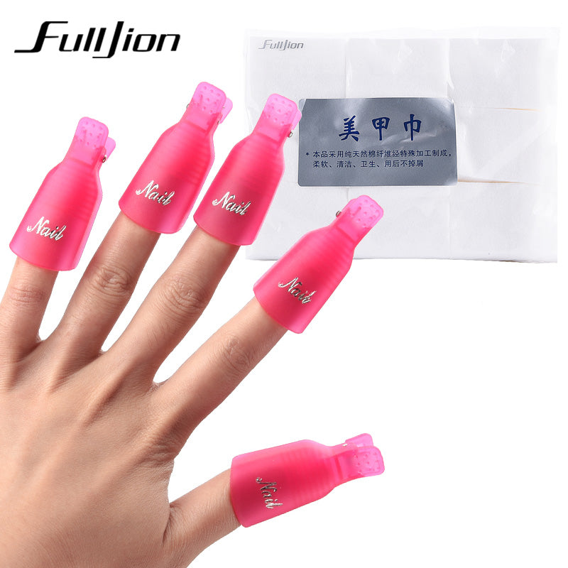 Fulljion nail set 10pcs Nail Cap Clips UV Gel Polish Remover Wrap with 900pcs/set Nail Clean Wipe Cotton Pads nail Accessories