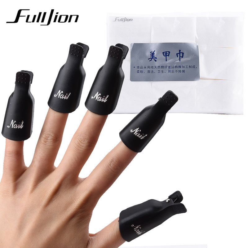 Fulljion nail set 10pcs Nail Cap Clips UV Gel Polish Remover Wrap with 900pcs/set Nail Clean Wipe Cotton Pads nail Accessories
