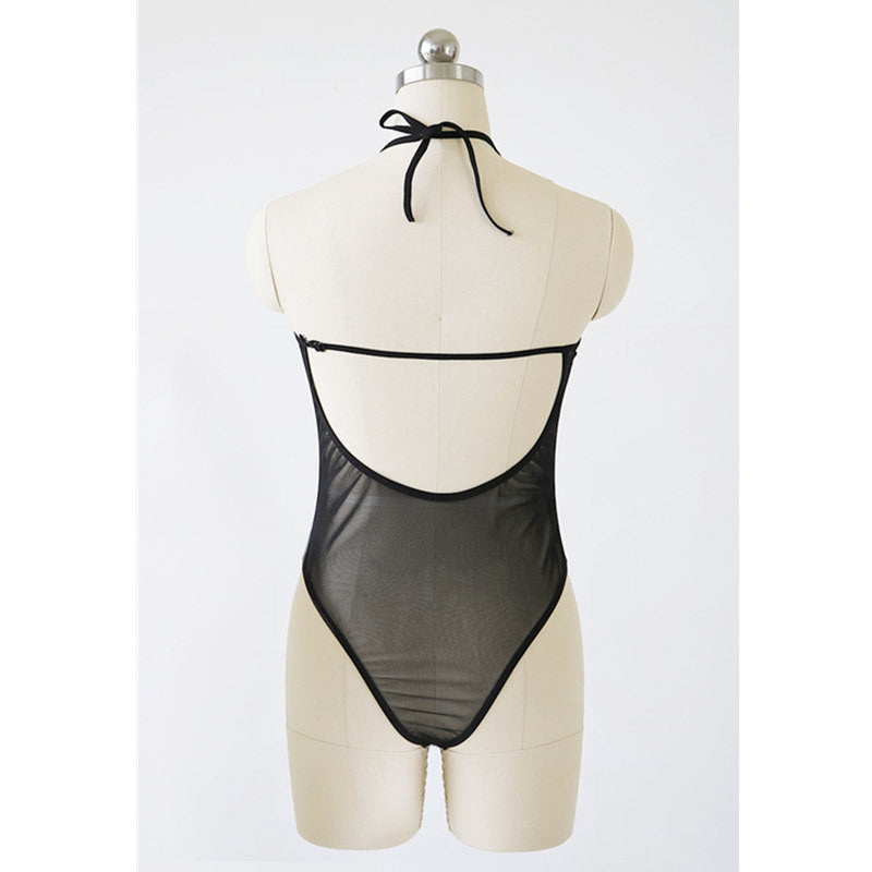 Lingerie Costumes Women's Underwear Black Lace Perspective Halter Babydoll   Teddy   Lingerie   Sleepwear