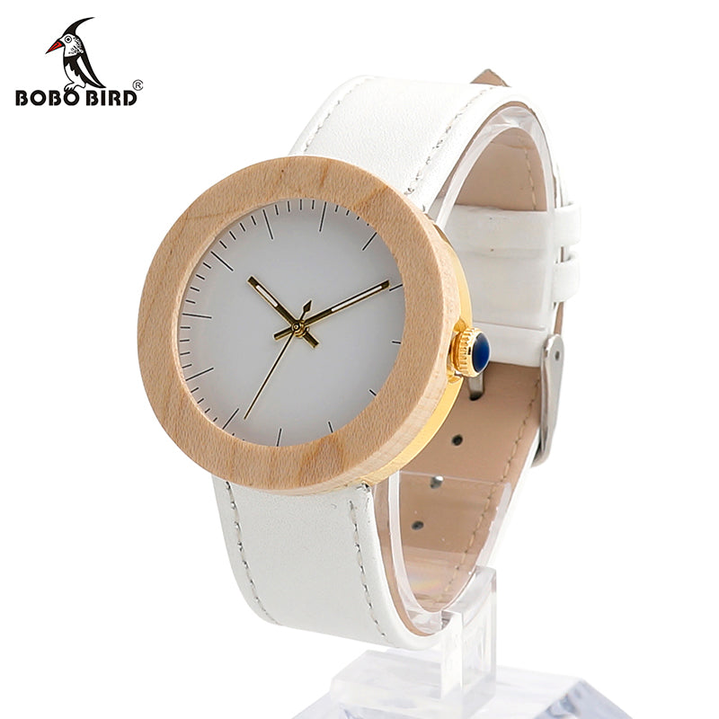 Women's Maple Wooden Wristwatch Simple White Dial Golden Stainless Steel Back Case Ladies Watch orologio donna