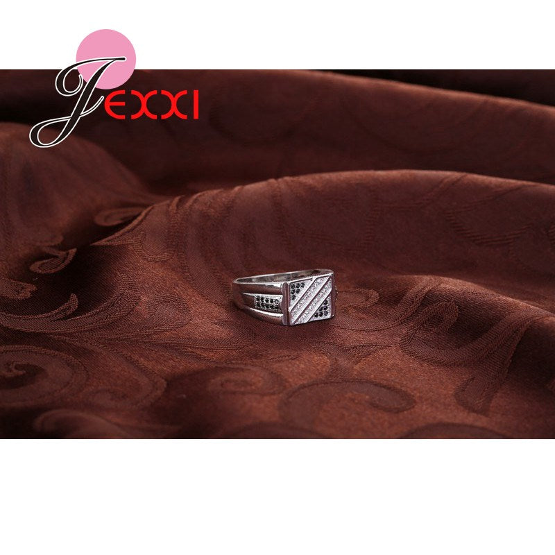 Women's 925 Sterling Silver Geometric Zircon Rhinestone Ring