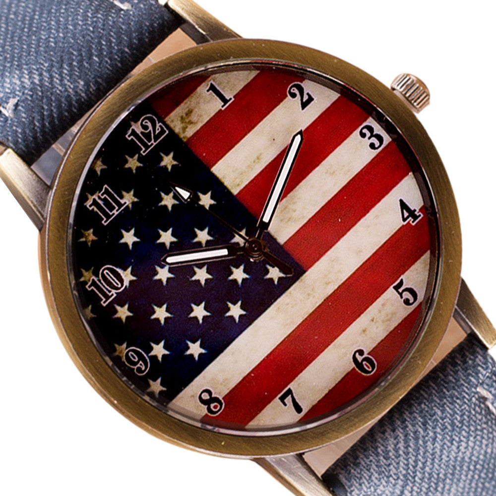Splendid Brand Male Female Wome Mens American Flag pattern Hours Masculino Reloje Leather Band Women Analog Quartz Wristwatches
