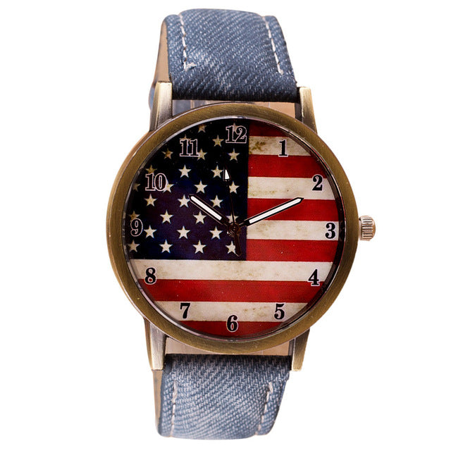 Splendid Brand Male Female Wome Mens American Flag pattern Hours Masculino Reloje Leather Band Women Analog Quartz Wristwatches