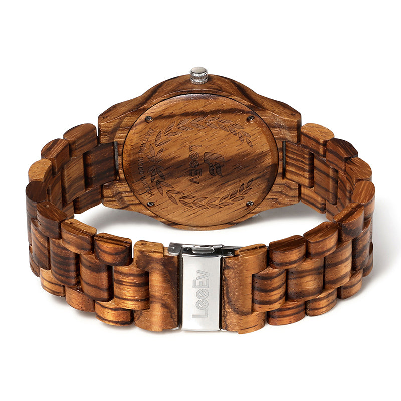 LeeEv Mens Wooden Watches Top Brand Luxury Watch Newest Japan Movement Zebra Wood Men Big Wristwatches Best Gift